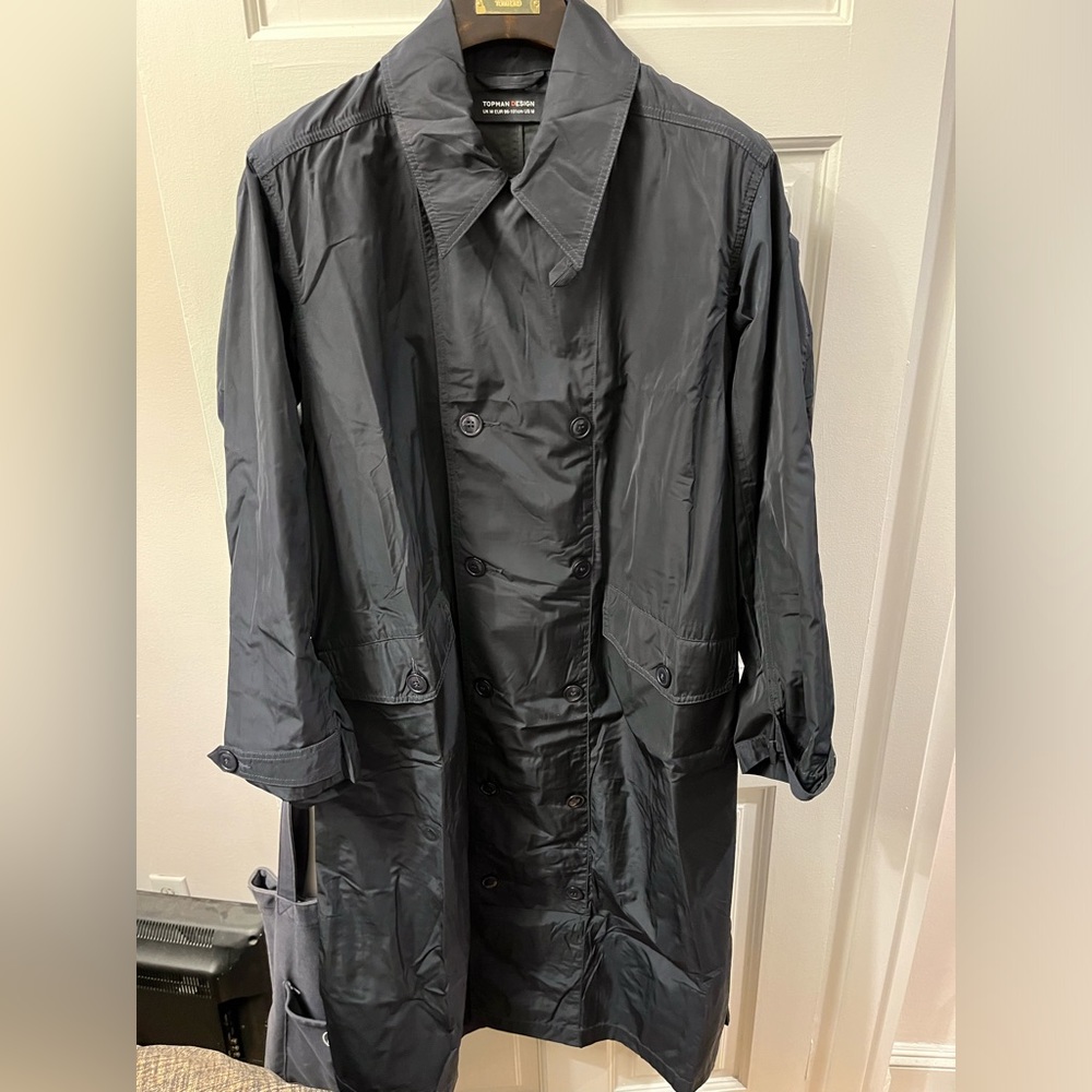 Topman long trench coat navy men medium 38-40”